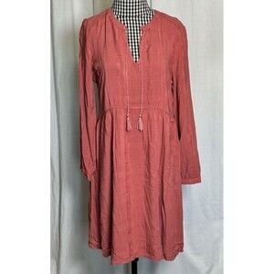 OLD NAVY Womens Small Boho Dress Long Sleeve Dusty Rose Split Neck Rayon NEW!